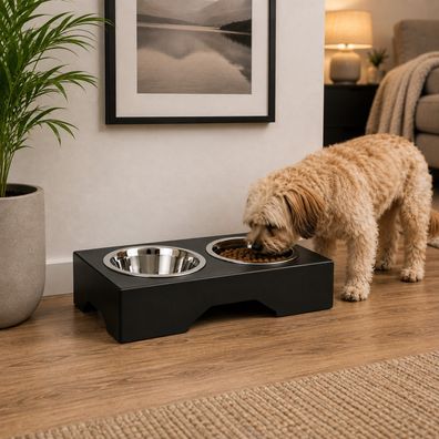 QLS Futternapfständer 8 cm aus Metall für Hunde und Katzen Schwarz 11508