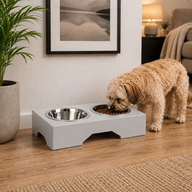QLS Futternapfständer 8 cm aus Metall für Hunde und Katzen Grau 11509