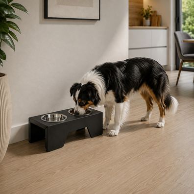 QLS Futternapfständer 15 cm aus Metall für Hunde und Katzen Schwarz 11510