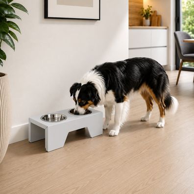 QLS Futternapfständer 15 cm aus Metall für Hunde und Katzen Grau 11511