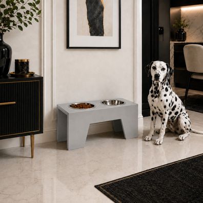 QLS Futternapfständer 24,5 cm aus Metall für Hunde und Katzen Grau 11513