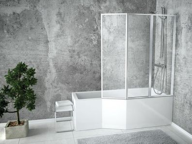 Badewanne Eckwanne Integra 170x75 Rechts AcrylSchürze Duschwand 3-teilig Ablauf Füße