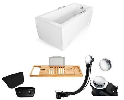 Badewanne Rechteck 170x70 + Acrylschürze + Ablage + Kopfstütze | Ablauf & Füße GRATIS