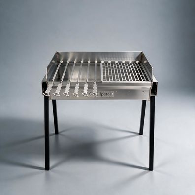 Mangal Bulat 70 Schaschlikgrilll 3mm Edelstahl Grillgitter 6 Spieße