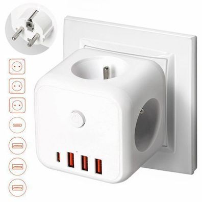 Verlängerungssteckdosenleiste CUBE Weiß 3 Fach Steckdosenleiste USB