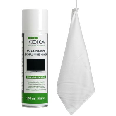 KOKA TV Reinigungsschaum + Mikrofasertuch Spray Dose Reiniger Monitor Fernseher