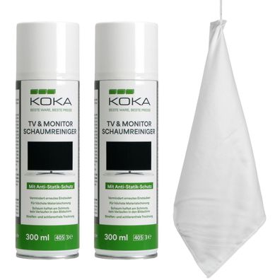 2x KOKA TV Reinigungsschaum + Mikrofasertuch Set Spray Dose Reiniger Monitor etc