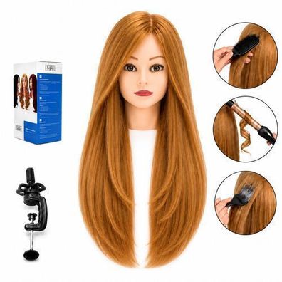 Frisierkopf Jessica 60 cm, Echthaar, mit Stativ, Profi Übungskopf Friseure