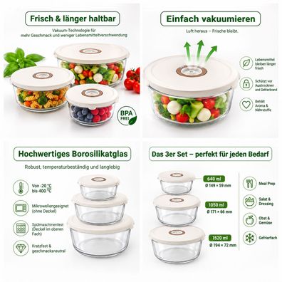 Andiona® Vakuum-Glasdosen 3er Set rund | Borosilikatglas - Pumpe wählbar