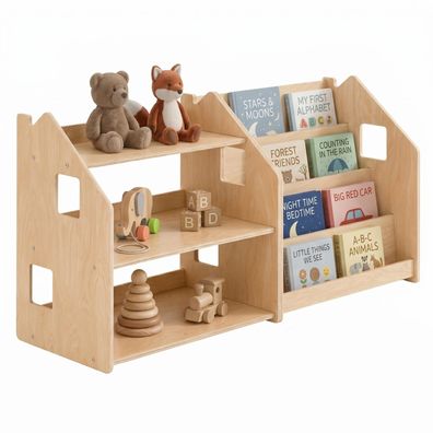 BusyKids Bücherregal und Spielzeugregal Set Natur