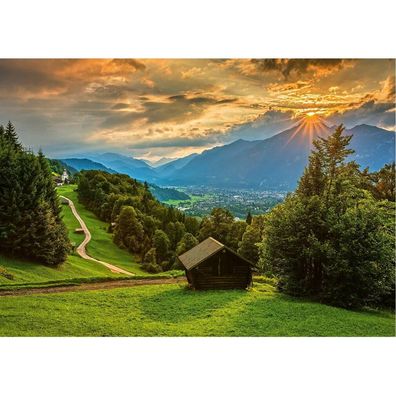 Schmidt Puzzle Sonnenuntergang über dem Bergdorf Wamberg 1500 Teile