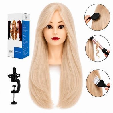 Frisierkopf Jessica 60 cm, Echthaar, mit Stativ, Profi Übungskopf Friseure