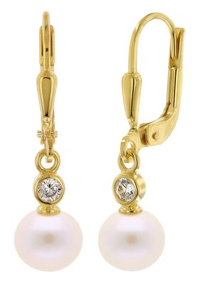 trendor Schmuck Damen-Ohrringe 333 Gold Perlen-Ohrhänger 68462