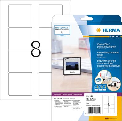 HERMA 4355 Disketten Etiketten 3,5 Zoll, 25 Blatt, 70 x 67,7 mm, 8 pro A4 Bogen, 200