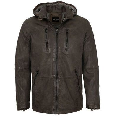 Jilani Collection - Herren Lederjacke Fieldjacke Lammnappa Kapuze olivebraun