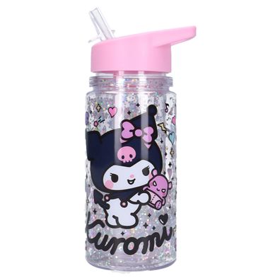 Hello Kitty & Friends Trinkflasche Kinder 300 ml mit Strohhalm Kuromi Glitzer
