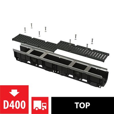 alcadrain Entwässerungsrinne 100 MM MIT Metallrahmen, Gussrost