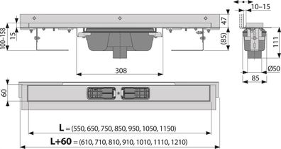 Alcadrain APZ1004 FlexibleDuschrinne mit Rand für den perforierten Rost und mit einst