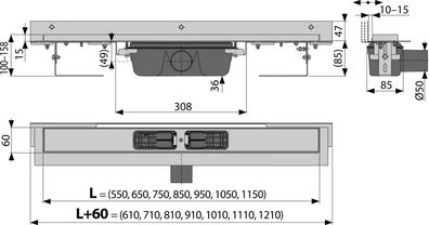 Alcadrain APZ4 Flexible Duschrinne mit Rand für den perforierten Rost und mit einstel