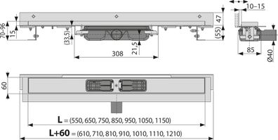 Alcadrain APZ104 Flexible Low Duschrinne mit Rand für den perforierten Rost und mit e