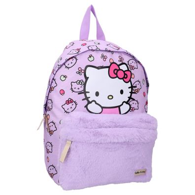 Hello Kitty Rucksack Kinder mit flauschiger Fronttasche für Schule Freizeit und