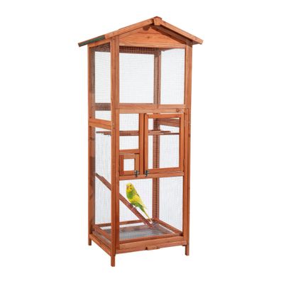 Wiltec Vogelvoliere aus Holz 72x63x168cm Vogelkäfig Vogelhaus Papageienkäfig