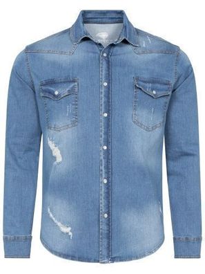 Jeans Hemden Herren Rock Creek Herren Jeanshemd Kentkragen Blau Denim RC-013A