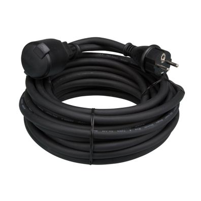 Perel Gummi-Verlaengerungskabel 10 m 3G2,5 IP44 230 V 3680 W Schwarz