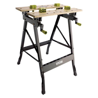 Ryobi RWB02 klappbare Werkbank Bambus mit Spannsystem und Maßskala mobil