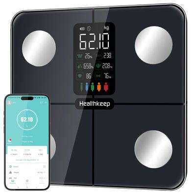 Healthkeep Körperfettwaage Personenwaage 15 Messwerte Bluetooth mit App