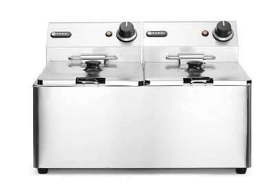Friteuse 2 x 8 L Edelstahl mit 2 x 3500 W Heizelementen und Kaltzone –
