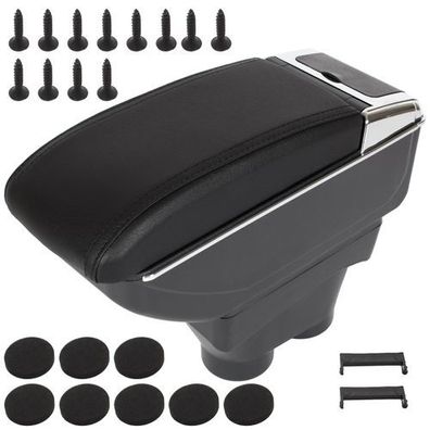 Peugeot 208 12-19 Armlehne mit Ablagefach, schwarzes Öko-Leder + Montagesatz