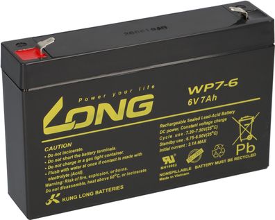 Kung Long WP7-6 6V 7Ah AGM Bleiakku F1 4,8mm