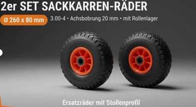 2X Sackkarrenrad Vollgummi 260mm 3.00-4PU 2x Ersatzrad für Sackkarre Rad Reifen