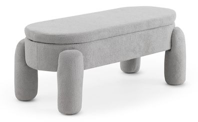 Hocker-Baul mit Struktur und Beinen gepolstert in hellgrauem Boucle