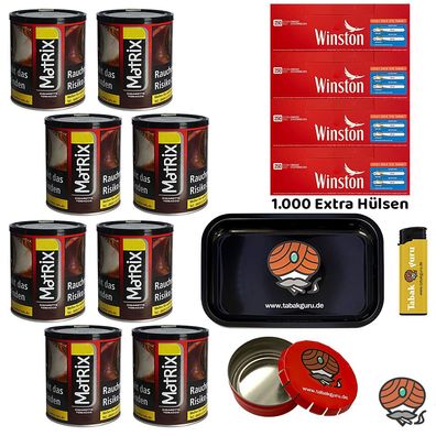 Matrix Red Zigaretten-Tabak Dose 8x 50g, Winston Extra Hülsen, Tablett, Ascher