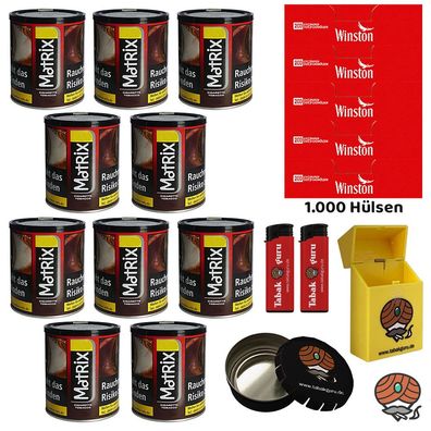 Matrix Red Zigaretten-Tabak Dose 10x 50g, Winston Hülsen, Ascher Box Feuerzeug
