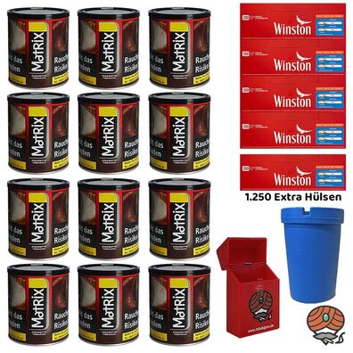 Matrix Red Zigaretten-Tabak Dose 12x 50g, Winston Extra Hülsen, Autoascher, Box