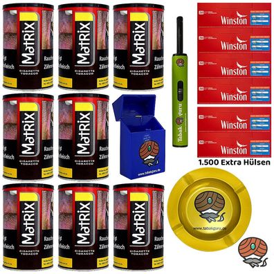 Matrix Red Tabak Dose 8x 90g, Winston Extra Hülsen, Metallascher, Box Feuerzeug