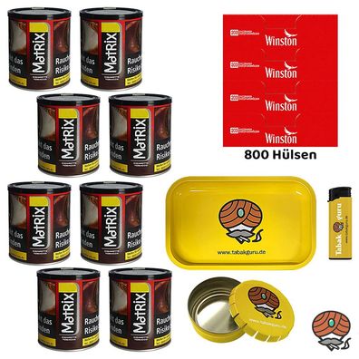 Matrix Red Zigaretten-Tabak Dose 8x 50g, Winston Hülsen, Tablett, Ascher