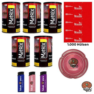 Matrix Red Tabak Dose 5x 90g, Winston Hülsen, Glasascher, Feuerzeuge