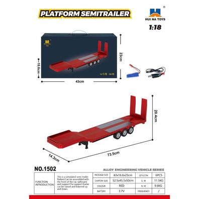 Huina 1502 Sattelauflieger Rot RTR 1:18 Ferngesteuerter LKW Scania 770S