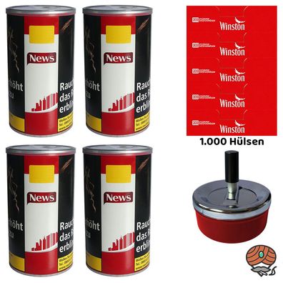 News Red/Rot Volumentabak Dose 4x 100g, Winston Hülsen, Drehscher