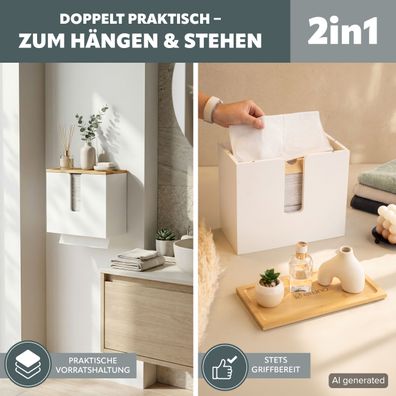 eluno Papierhandtuchspender mit Deckel, Papierhandtuchhalter aus Bambus