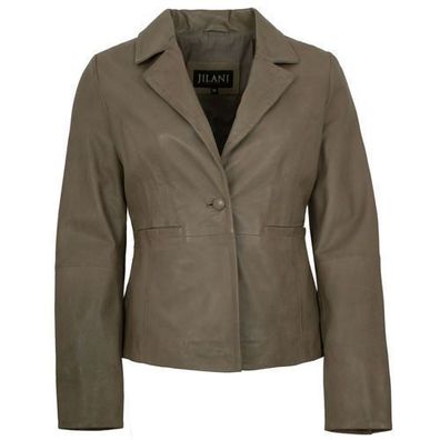 Jilani Collection - Damen Lederjacke Blazer Lammnappa grau-olive