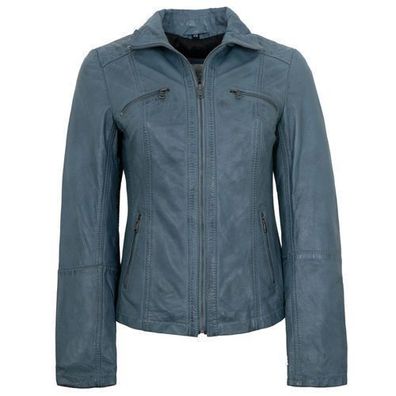 7eleven - Damen Lederjacke Lammnappa hellblau
