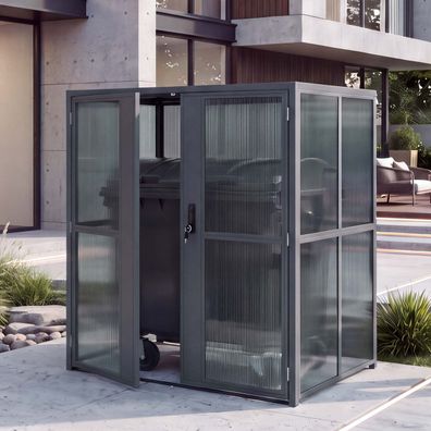 Müllcontainerverkleidung HWC-R21 Container bis 1100l Stahl Polycarbonat 175x160x136cm