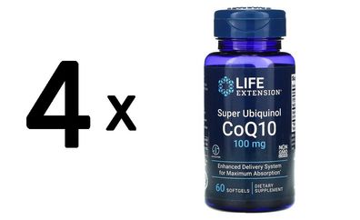 4 x Life Extension Super Ubiquinol CoQ10, 100mg - 60 softgels