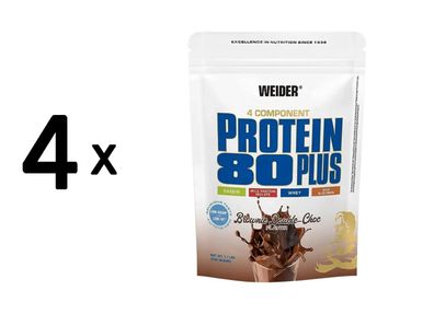 4 x Weider Protein 80 Plus (500g) Brownie Double-Choc