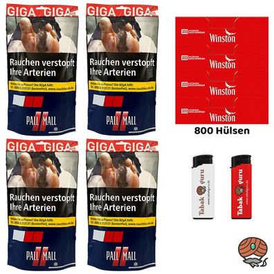 Pall Mall Red/Rot Volumentabak Beutel 4x 95g, Winston Hülsen, Feuerzeug